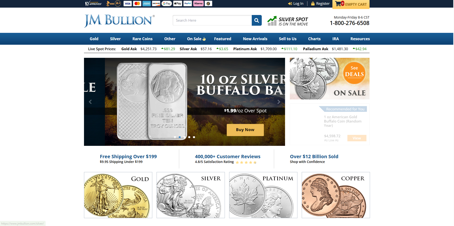 A screenshot of JM Bullion network for the Gold affiliate program