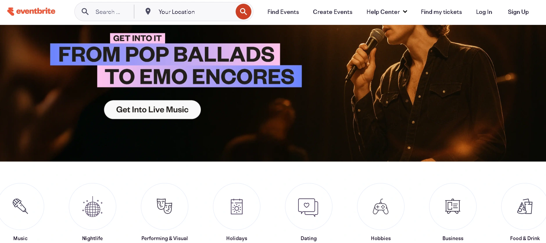 Eventbrite Homepage